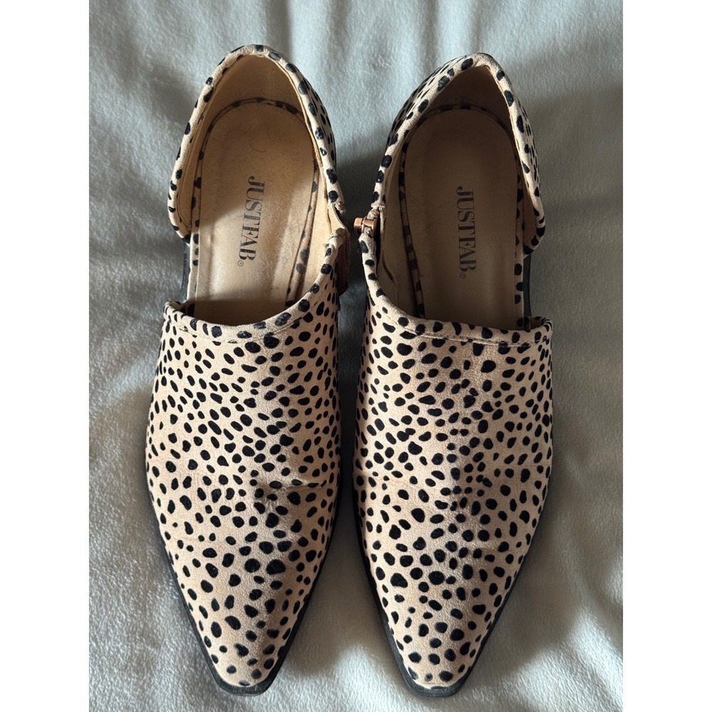 JustFab Here and There Leopard Cheetah Print Block Heel Ankle Booties 8.5